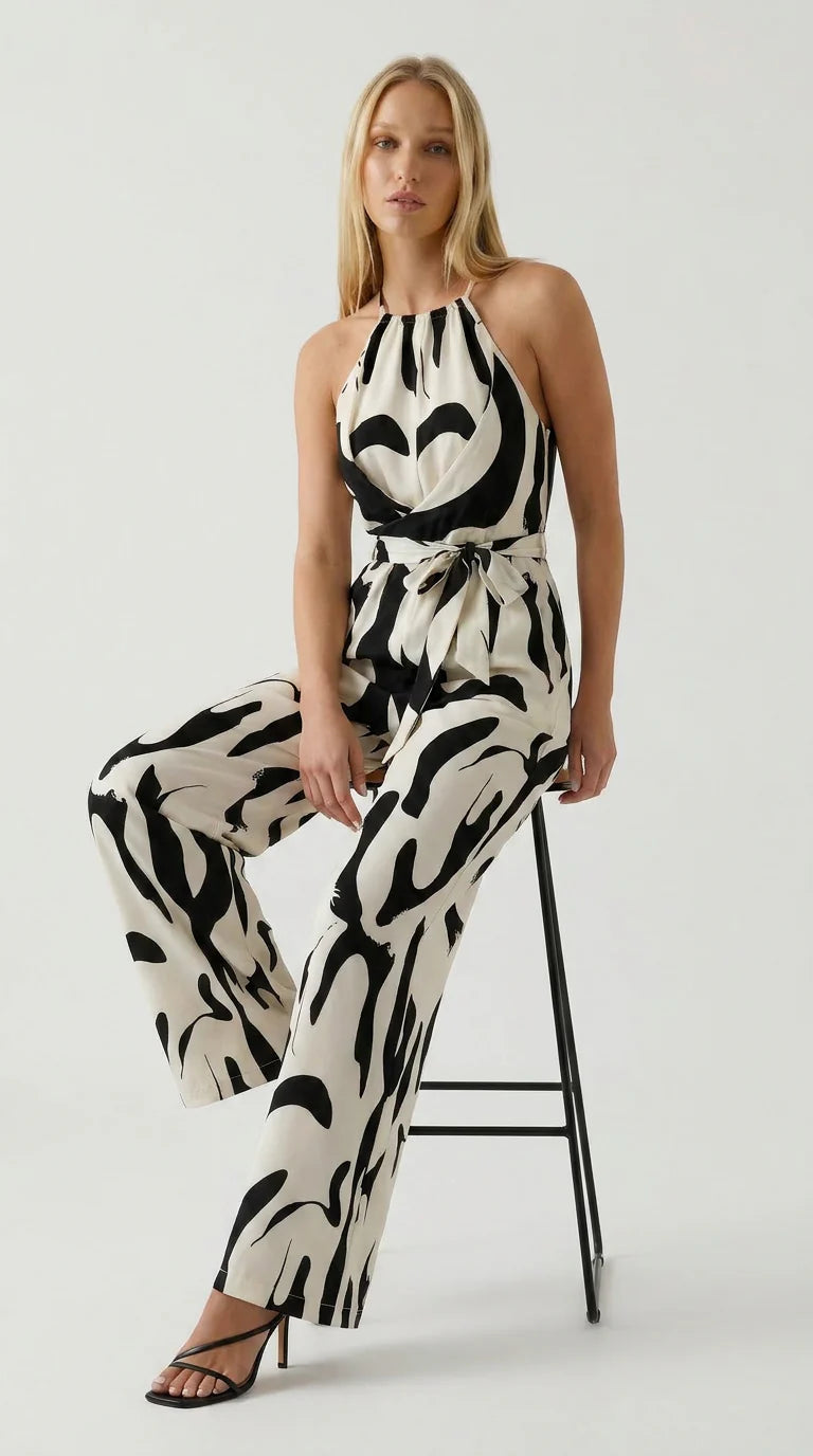 Abstract Wide-Leg Jumpsuit