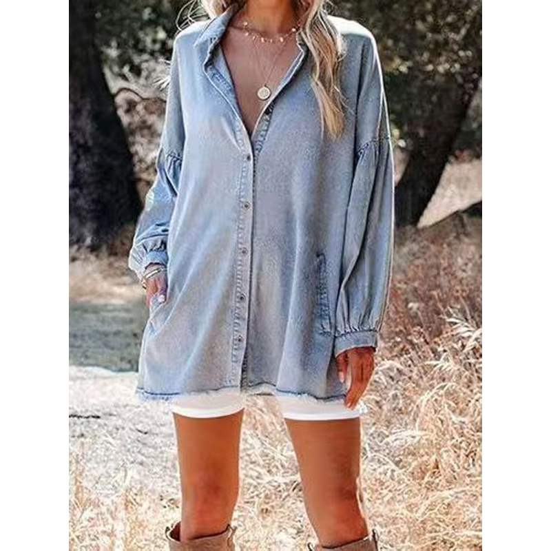 ⌛Limited-time 50% off-Women's Casual Lantern Sleeve Denim Top