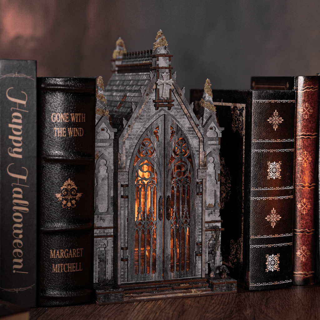 Abandoned Gothic Church DIY Wooden Book Nook Shelf Insert
