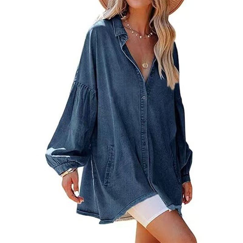 ⌛Limited-time 50% off-Women's Casual Lantern Sleeve Denim Top